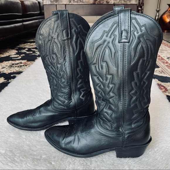 Other - Vintage Genuine Soft Leather Black Western Cowboy boots size 9 EW